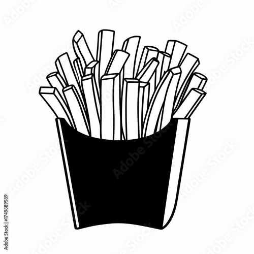 French Fries Silhouette Vector Art on White Background