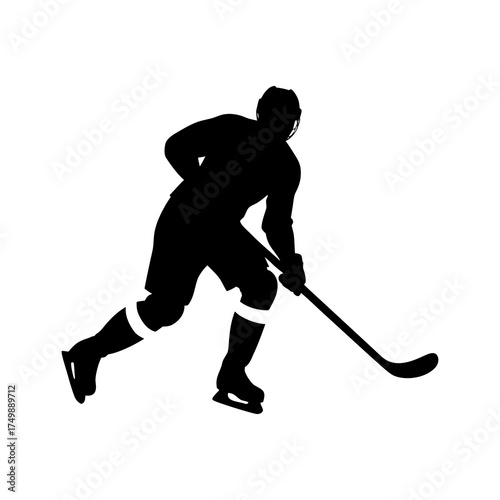 Ice Hockey Silhouette Clip Art on White Background