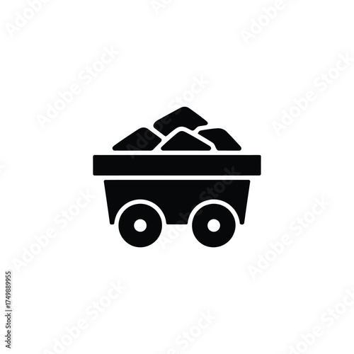 Black silhouette icon of a mine cart filled with rocks and minerals