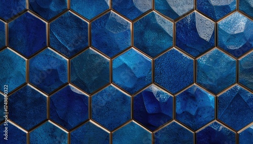 Close-up view of textured blue hexagonal tiles