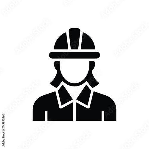 Silhouette of a woman wearing a hard hat and work uniform representing female worker