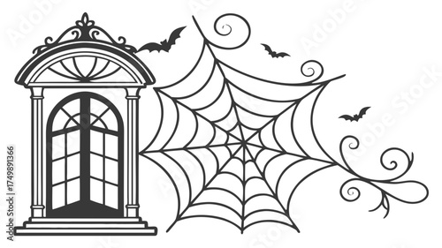 Halloween elegant window spider web bats spooky design