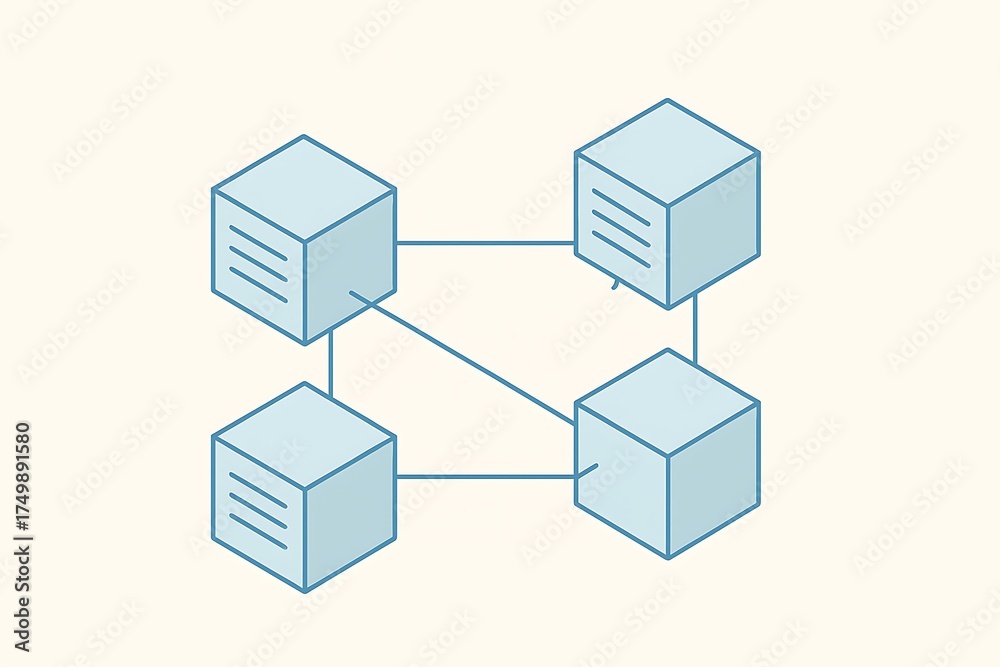 Fototapeta premium Blockchain or Decentralized Network of Interconnected Isometric Blocks