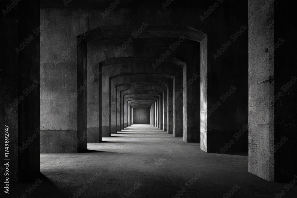 Fototapeta premium Long, dark concrete tunnel