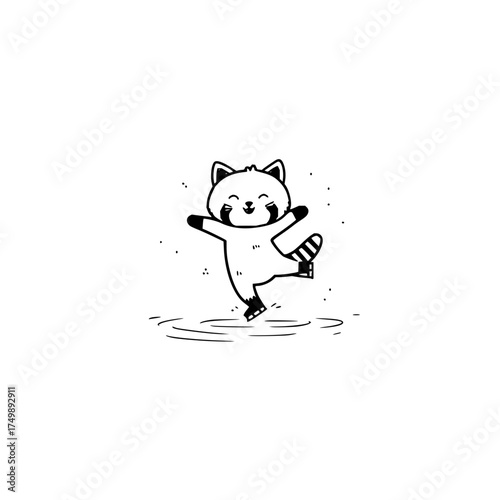 A happy cartoon raccoon joyfully splashing in a puddle with a cheerful expression and simple line art design