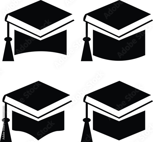 Graduation Cap Set Vector – Academic Hat Icons for Education, Learning, and Success Illustration