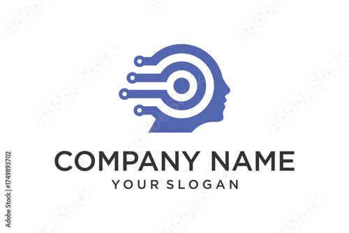 Head icon with circuit board elements logo templete