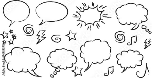 Hand drawn manga style speech bubbles and expressive comic elements