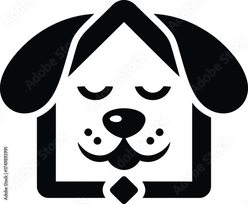 Black dog face icon integrated with house shape and collar animal symbol