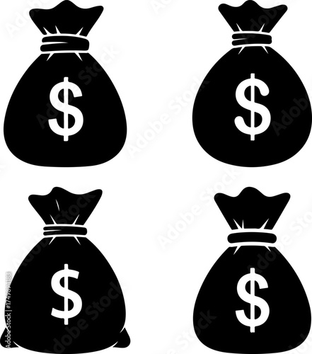 Illustration of black money bags with dollar sign on white background