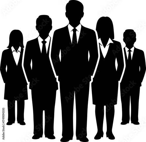 Silhouette of business team showing unity and corporate leadership style