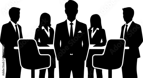 Silhouetted Business Team Meeting in Conference Room Illustration for Success