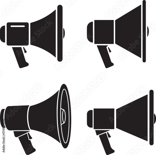 Bullhorn megaphone set announcement communication tool vector graphic illustration