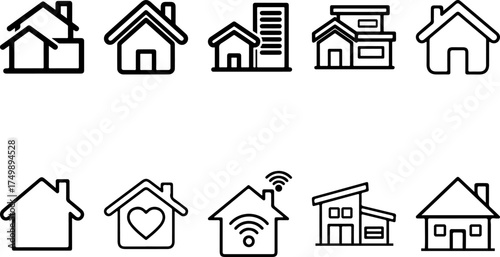 Collection of house icons representing various types of real estate