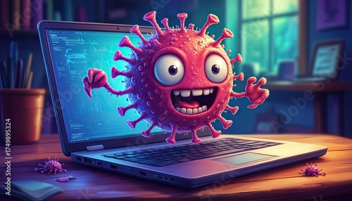 Computer virus threat on screen shows the dangers of digital security in the modern world