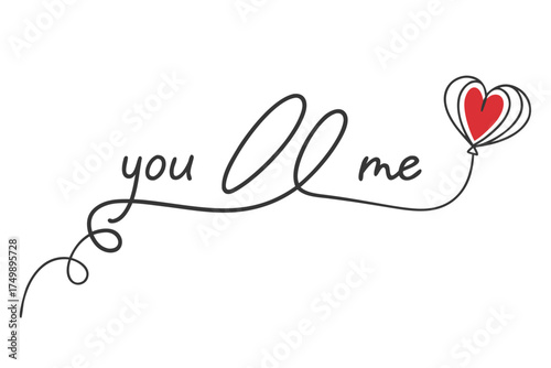 Small red heart between “You” and “Me” on white background, clean minimal composition, U.S. trend.
