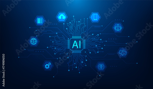 Artificial intelligence ai technology Use in daily life icon background. ai chip line circuit iot. vector illustration fantastic technology
