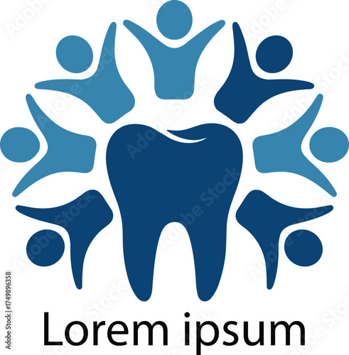 Blue tooth icon with diverse people celebrating around it dental health