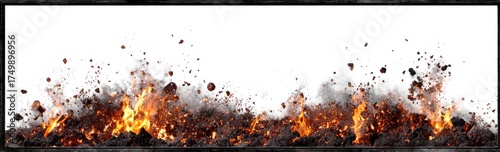 Fiery debris erupting from a burning surface