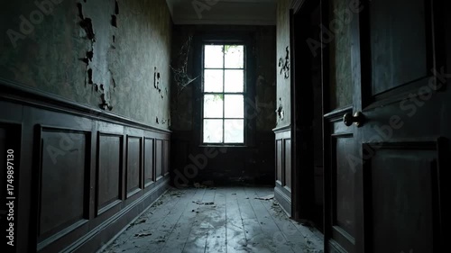 Wallpaper Mural ﻿Slow Dolly Shot through a Dusty, Abandoned Victorian Hallway at Twilight vintage, old house, forlorn Torontodigital.ca