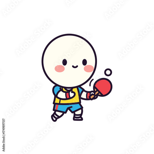 Cute cartoon character playing a game of table tennis.