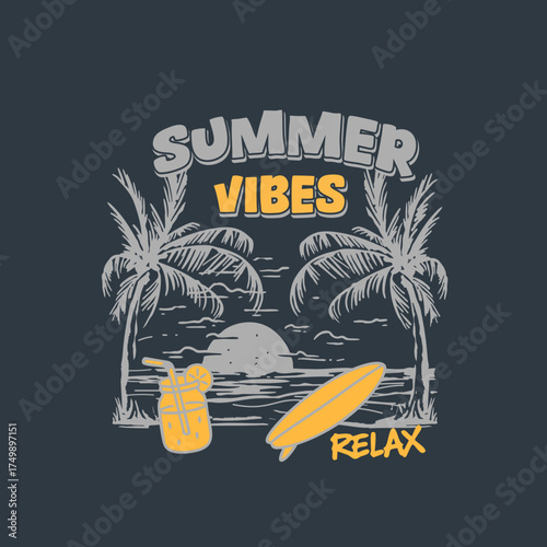 sunset palm tree nature summer vibe vector graphic