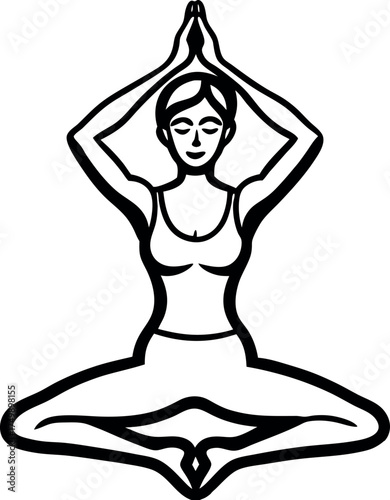 Yoga woman silhouette meditating in lotus pose vector illustration