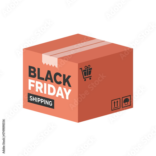 Black Friday Shipping Box with Shopping Cart Icon.
