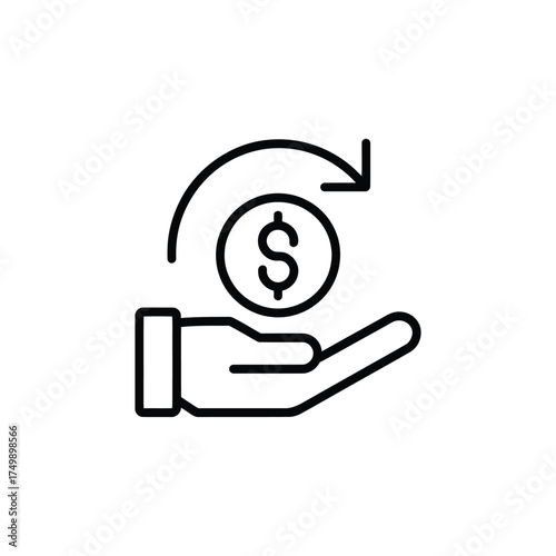 Hand holding coin with circular arrow symbolizing financial transaction and return