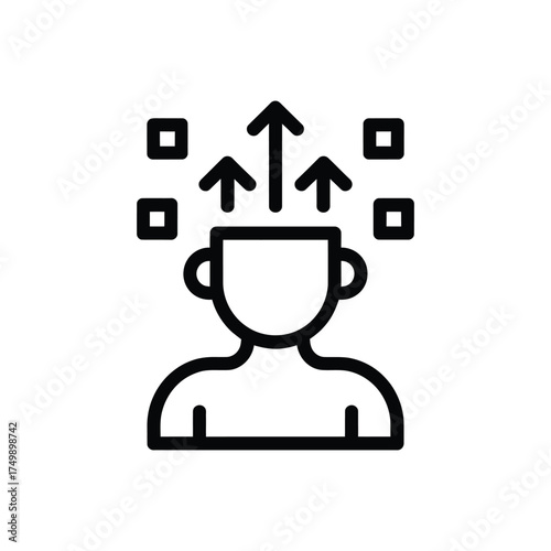 Abstract human head with upward arrows and digital data representing ideas and growth