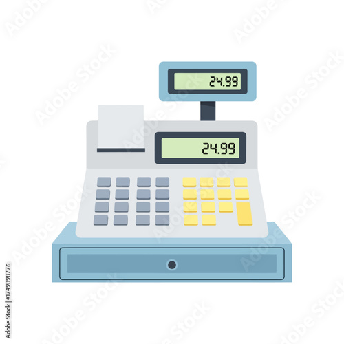 Cash Register with Display Showing 24.99 Total.
