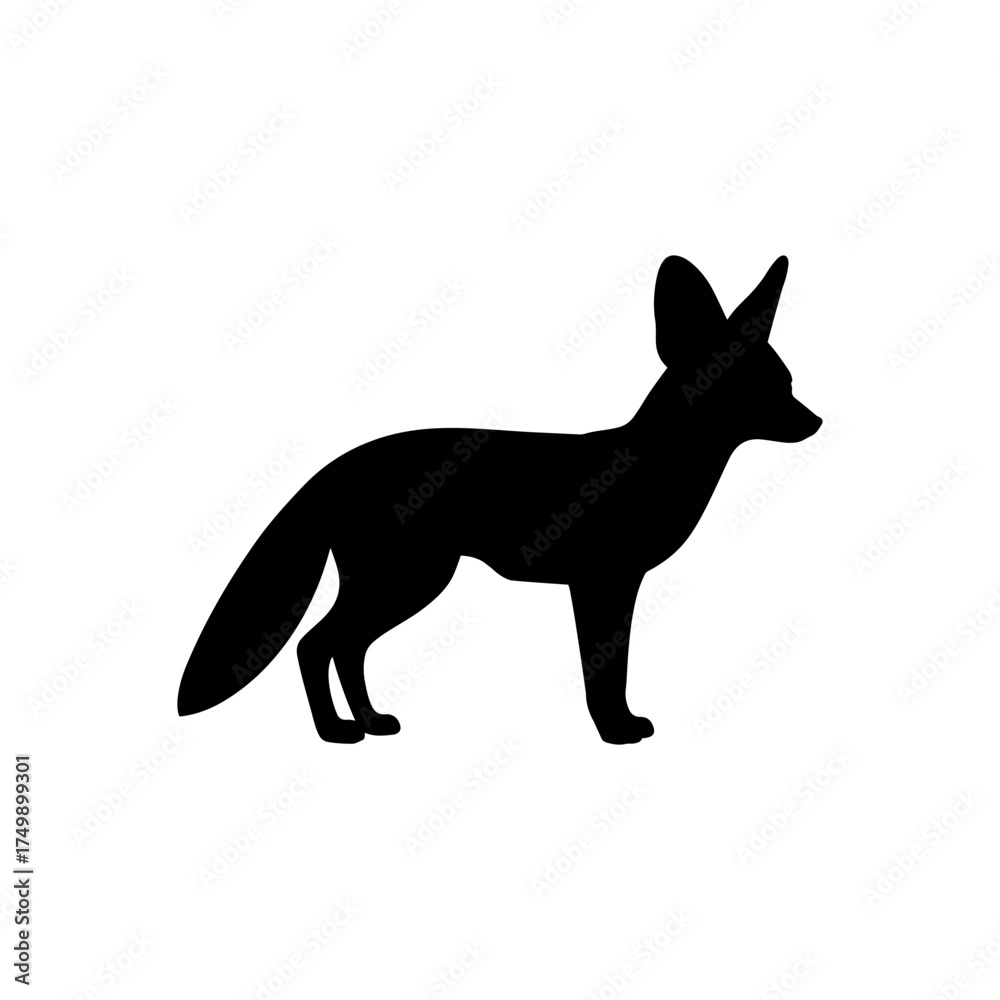 Fototapeta premium Fennec fox silhouette vector flat illustration design.