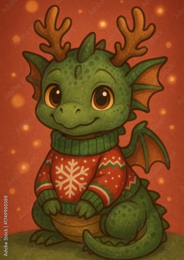 Fototapeta premium Cute festive dragon illustration