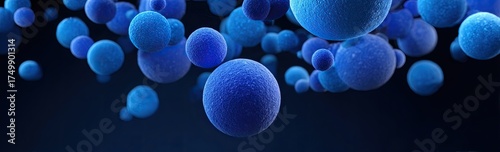 Floating blue spheres on dark background