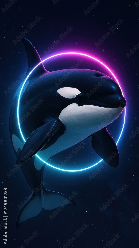 Fototapeta premium Orca illuminated by neon glow mobile wallpaper