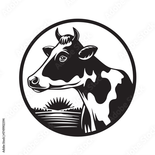 Dairy farm cow logo vector design for milk and organic product branding