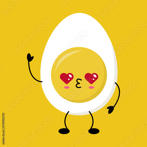 Smiling kawaii fried egg cartoon character