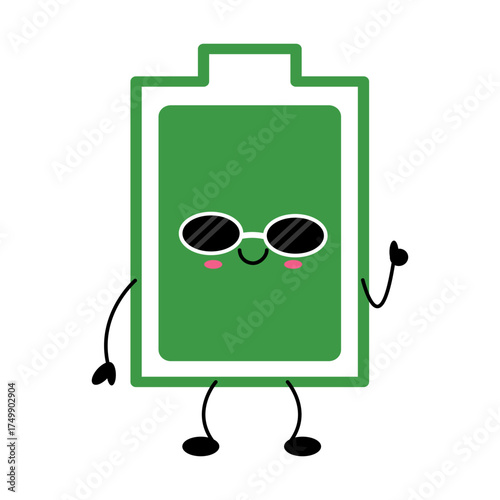 Happy kawaii battery icon with smiling face