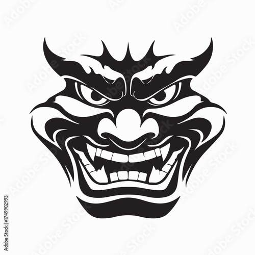 Evil demon face logo vector with sharp teeth and terrifying expression