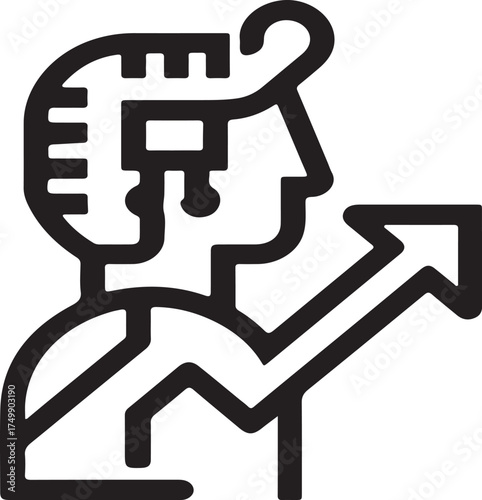 Visionary Ascent: A stylized icon depicts an individual charting a course of progress with an upward trajectory, representing growth. 