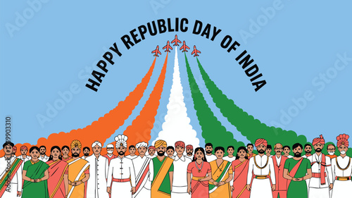 Celebrate India Republic Day with vibrant planes and diverse community bringing together national pride and unity for cultural events and festive designs