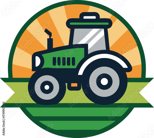 Flat and Minimal Tractor Mascot Logo Vector Illustration