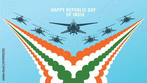 Celebrate Republic Day of India with a dynamic airshow display, perfect for patriotic events and national holidays in a vibrant, modern design