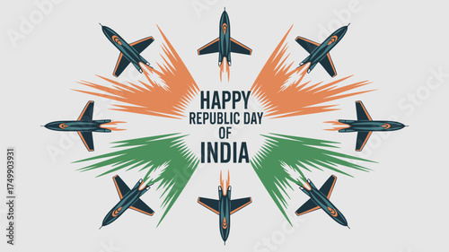 Celebrating India's Republic Day with a vibrant airplane formation display, perfect for national pride and patriotic campaigns or festive event promotions