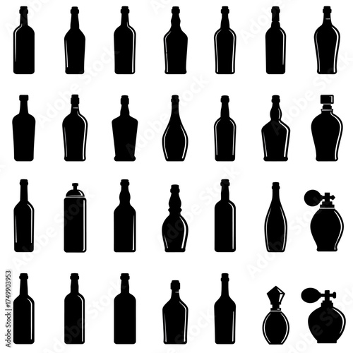 set of wine bottles and glasses