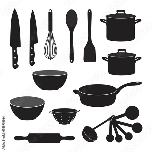 kitchen utensils set with white background