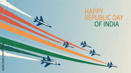 Celebrate India's Republic Day with a stunning display of jets painting the tricolor in the sky, symbolizing national pride and festive spirit