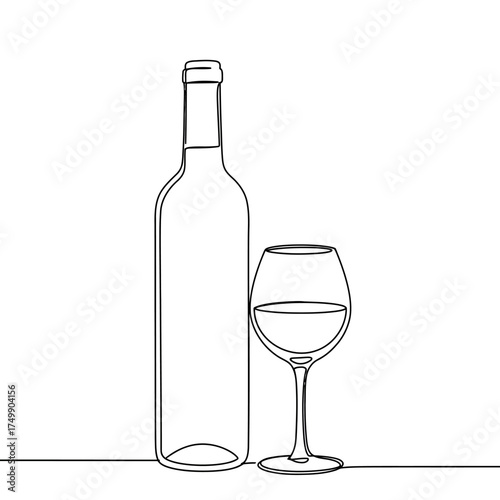 wine bottle and glass with white background