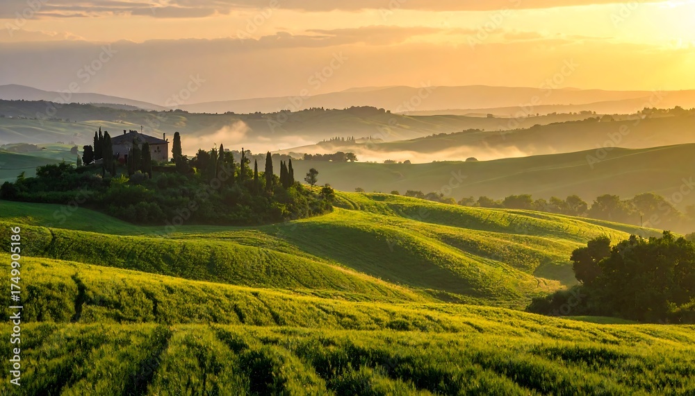 Naklejka premium Tuscany Sunrise Landscape View.