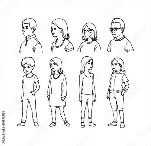 Sketch of a family group with adults and children